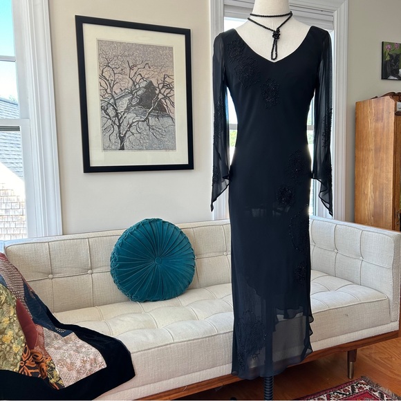 Vintage 90’s Beaded Silk Chiffon Dress - Picture 2 of 5